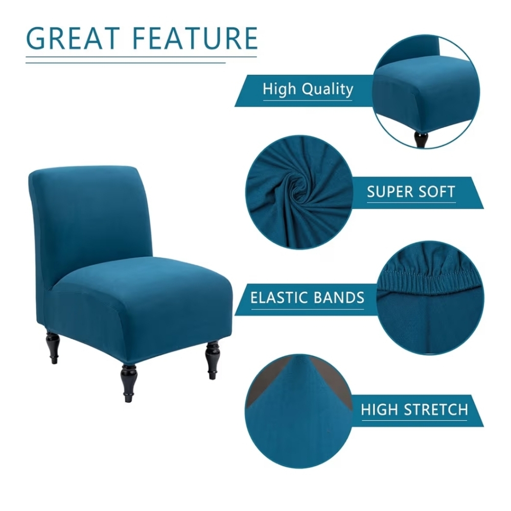 Stretch Armless Chair Cover in Peacock Blue - Picture 4 of 8